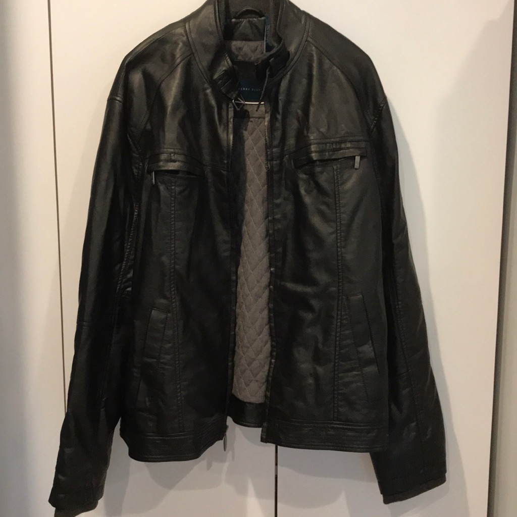 Perry Ellis Black Leather Jacket Brand New